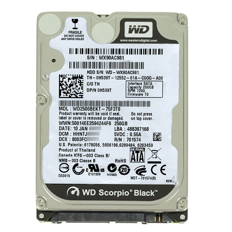 Western Digital - 250GB 7.2K SATA 3.0Gbps 2.5" 16MB Hard Drive - WD2500BEKT-75F3T0