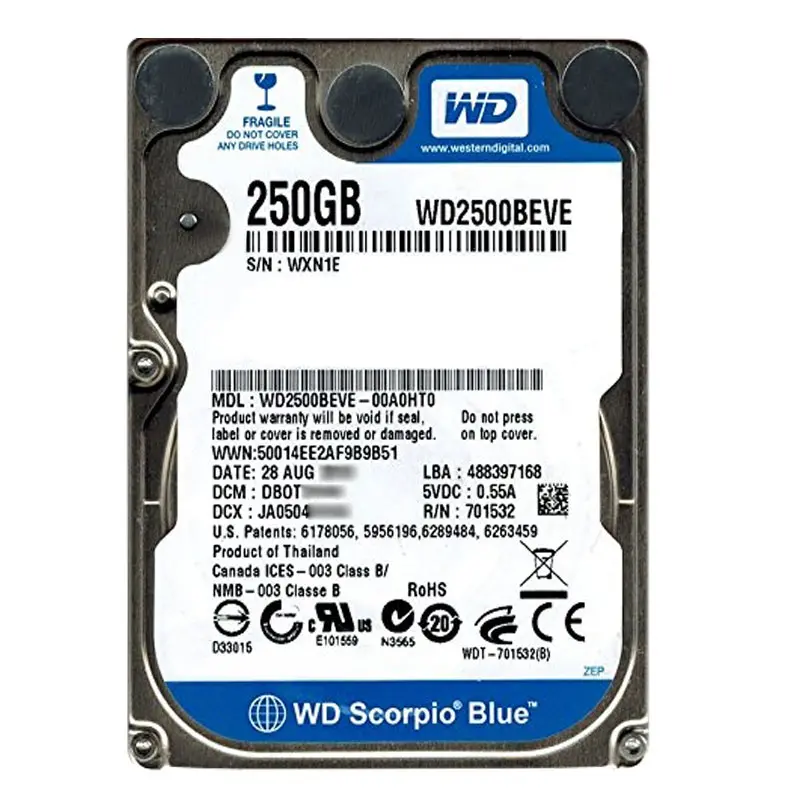 WD2500BEVE-00A0HT0.jpg Western Digital - 250GB 5.4K Ultra-ATA/100 2.5" 8MB Cache Hard Drive - WD2500BEVE-00A0HT0 - Image 1