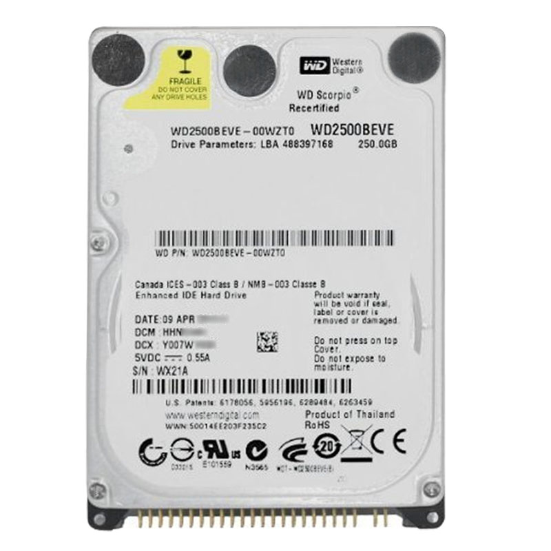 Western Digital - 250GB 5.4K PATA 2.5" 8MB Cache Hard Drive - WD2500BEVE-00WZT0