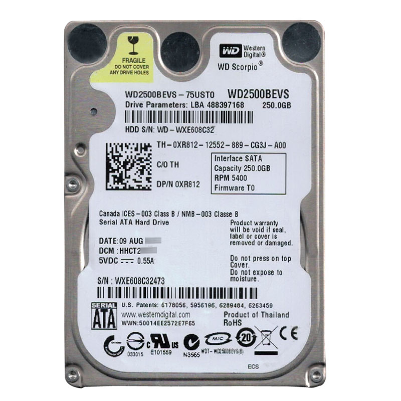 Western Digital - 250GB 5.4K SATA 1.5Gbps 2.5" 8MB Hard Drive - WD2500BEVS-75UST0