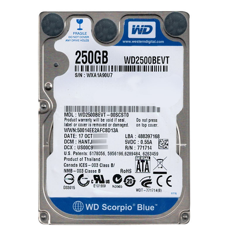 Western Digital - 250GB 5.4K SATA 3.0Gbps 2.5" 8MB Cache Hard Drive - WD2500BEVT-00SCST0