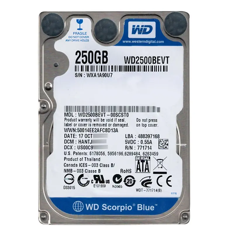 WD2500BEVT-00SCST0.jpg Western Digital - 250GB 5.4K SATA 3.0Gbps 2.5" 8MB Cache Hard Drive - WD2500BEVT-00SCST0 - Image 1
