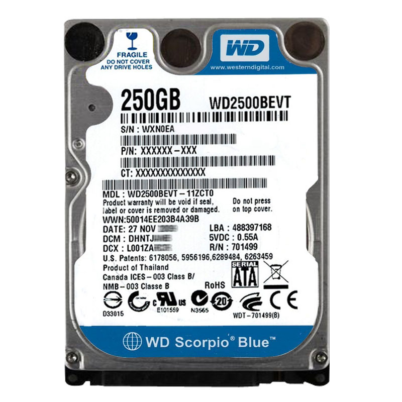 Western Digital - 250GB 5.4K SATA 3.0Gbps 2.5" 8MB Hard Drive - WD2500BEVT-11ZCT0