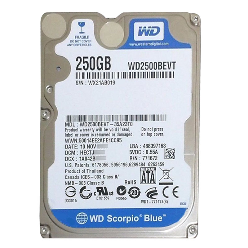 Western Digital - 250GB 5.4K SATA 3.0Gbps 2.5" 8MB Cache Hard Drive - WD2500BEVT-35A23T0