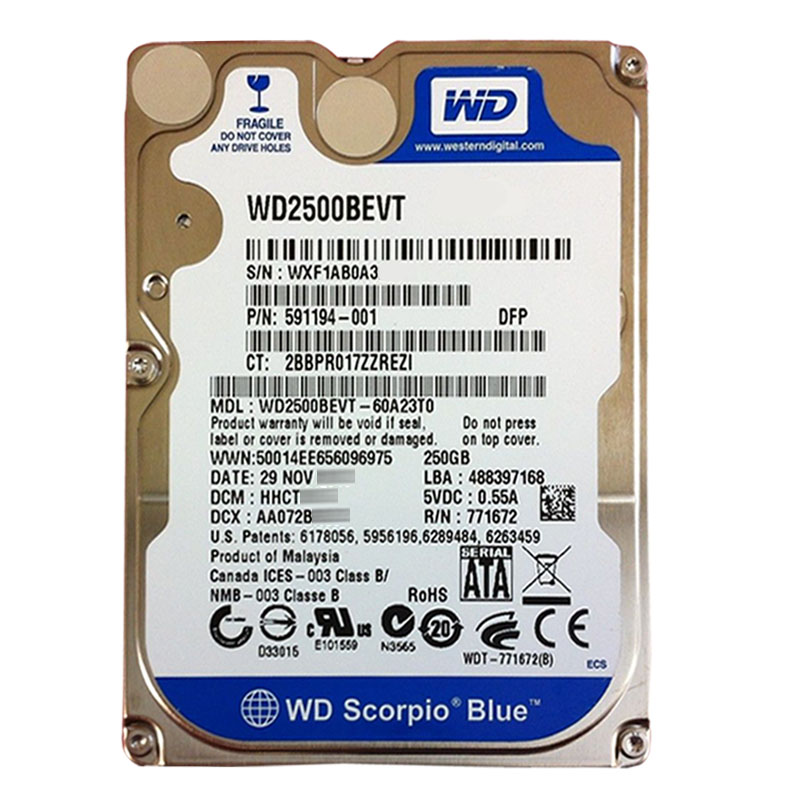 Western Digital - 250GB 5.4K SATA 3.0Gbps 2.5" 8MB Cache Hard Drive - WD2500BEVT-60A23T0