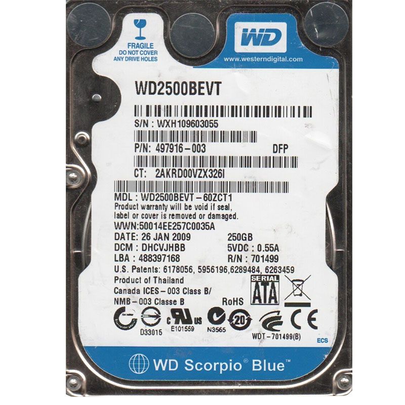 Western Digital - 250GB 7.2K SATA 2.5" Hard Drive - WD2500BEVT-60ZCT1