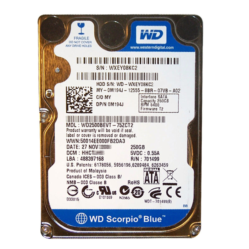 Western Digital - 250GB 5.4K SATA 3.0Gbps 2.5" 8MB Hard Drive - WD2500BEVT-75ZCT2