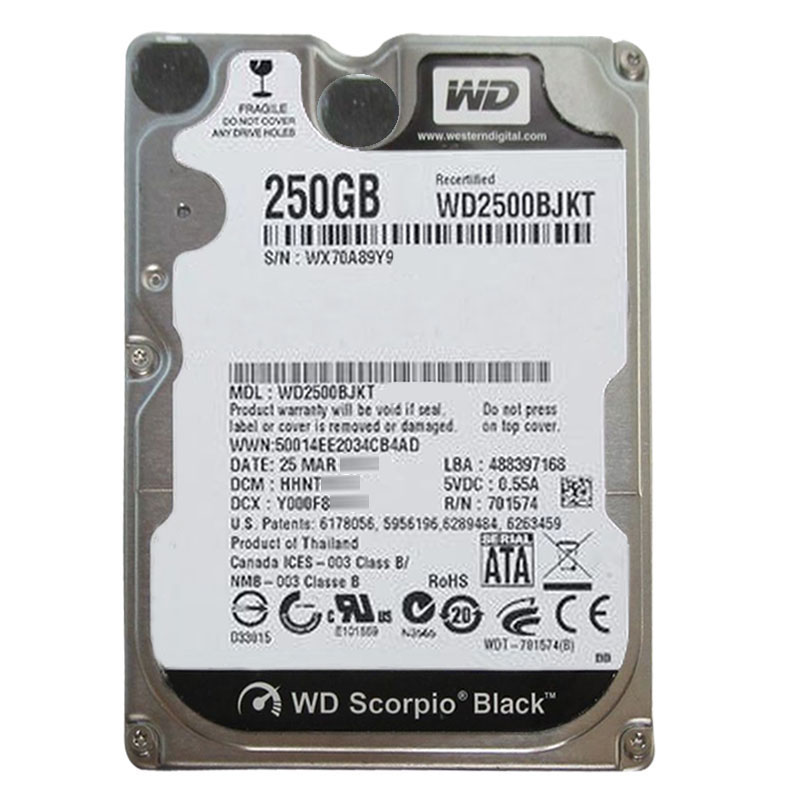 Western Digital - 250GB 7.2K SATA 3.0Gbps 2.5" 16MB Hard Drive - WD2500BJKT
