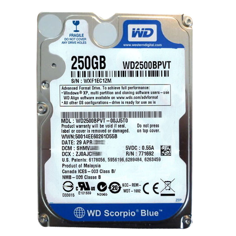 Western Digital - 250GB 5.4K SATA 3.0Gbps 2.5" 8MB Cache Hard Drive - WD2500BPVT-00JJ5T0