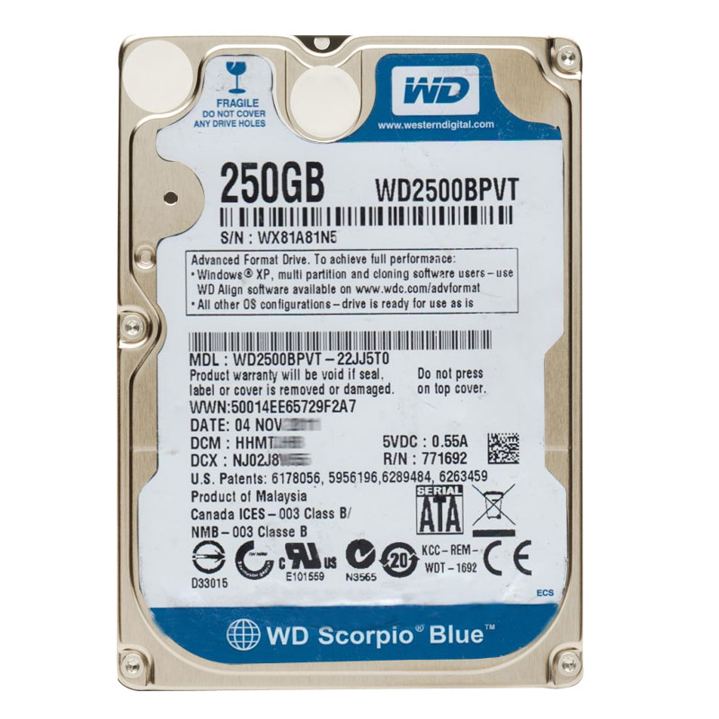 Western Digital - 250GB 5.4K SATA 3.0Gbps 2.5" 8MB Cache Hard Drive - WD2500BPVT-22JJ5T0