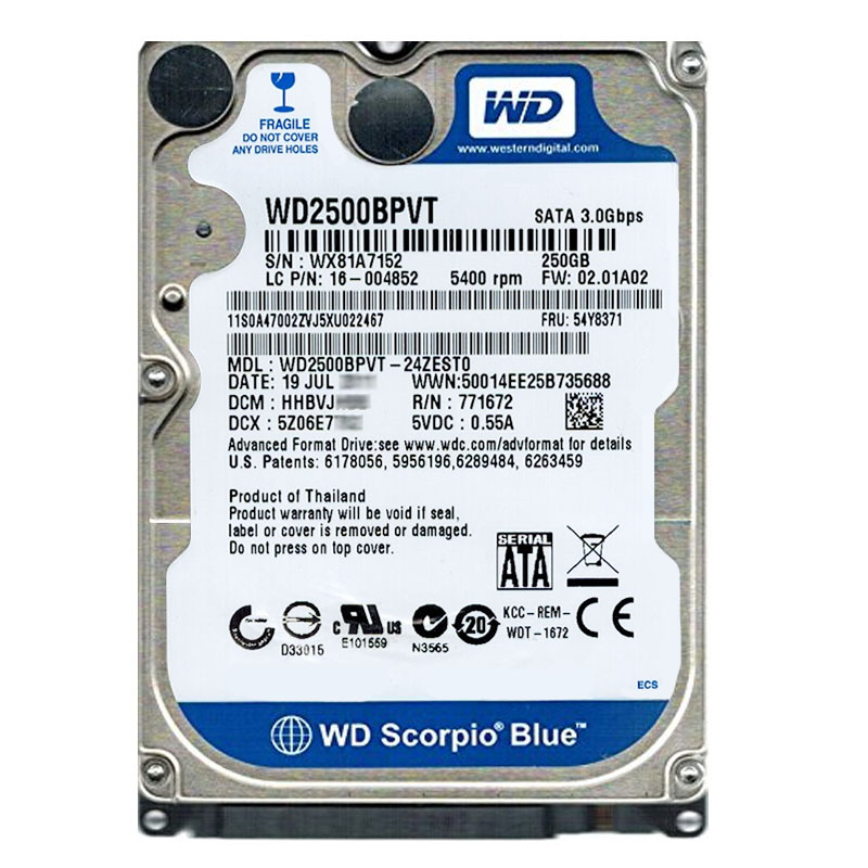 Western Digital - 250GB 5.4K SATA 3.0Gbps 2.5" 8MB Cache Hard Drive - WD2500BPVT-24ZEST0