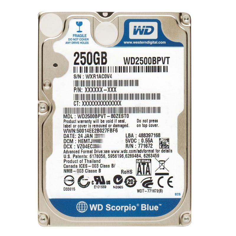Western Digital - 250GB 5.4K SATA 3.0Gbps 2.5" 8MB Cache Hard Drive - WD2500BPVT-80ZEST0