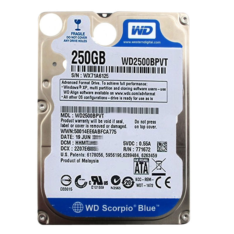 Western Digital - 250GB 5.4K SATA 3.0Gbps 2.5" 8MB Hard Drive - WD2500BPVT
