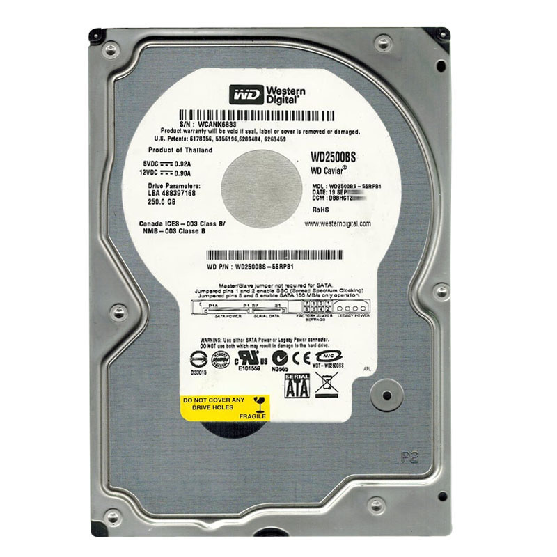 Western Digital - 250GB 7.2K SATA 1.5Gbps 3.5" 2MB Hard Drive - WD2500BS-55RPB1