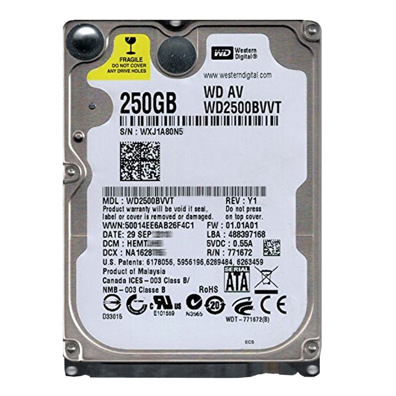 Western Digital - 250GB 5.4K SATA 3.0Gbps 2.5" 8MB Hard Drive - WD2500BVVT