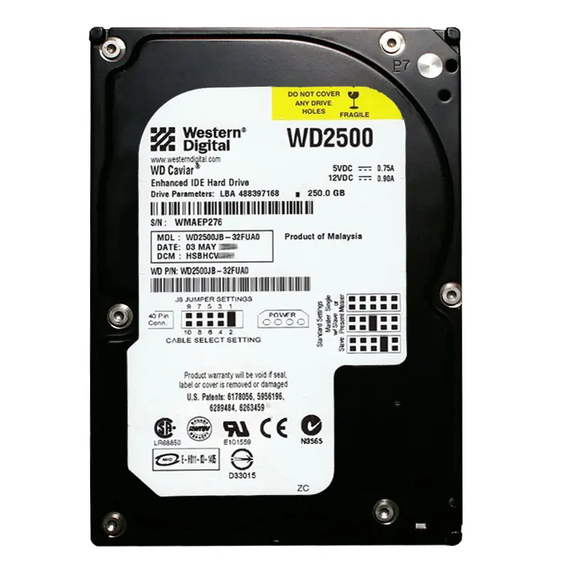 WD2500JB-32FUA0.jpg Western Digital - 250GB 7.2K ATA/100 3.5" 8MB Cache Hard Drive - WD2500JB-32FUA0 - Image 1