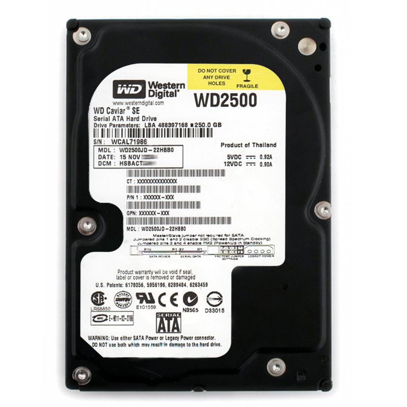 Western Digital - 250GB 7.2K SATA 1.5Gbps 3.5" 8MB Hard Drive - WD2500JD-22HBB0