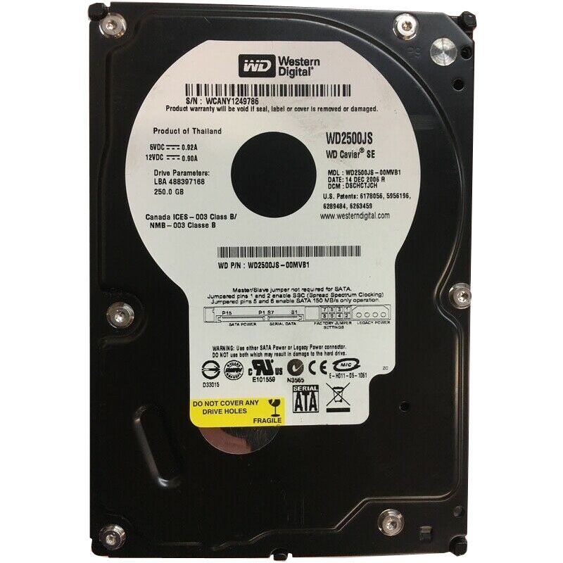 Western Digital - 250GB 7.2K SATA 3.5" Hard Drive - WD2500JS-00MVB1