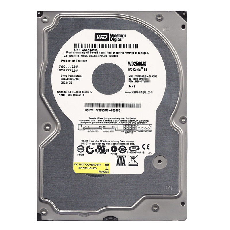 Western Digital - 250GB 7.2K SATA 3.0Gbps 3.5" 8MB Hard Drive - WD2500JS-00SGB0