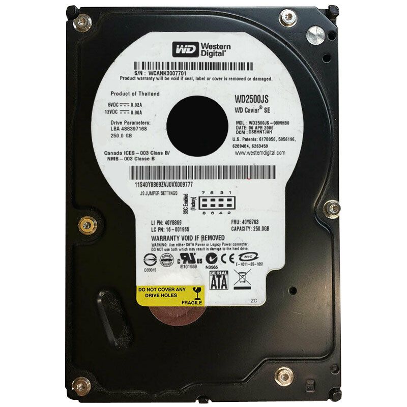 Western Digital - 250GB 7.2K SATA 3.5" Hard Drive - WD2500JS-08MHB0