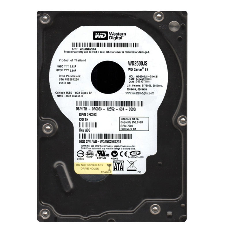 Western Digital - 250GB 7.2K SATA 3.0Gbps 3.5" 8MB Hard Drive - WD2500JS-75NCB1