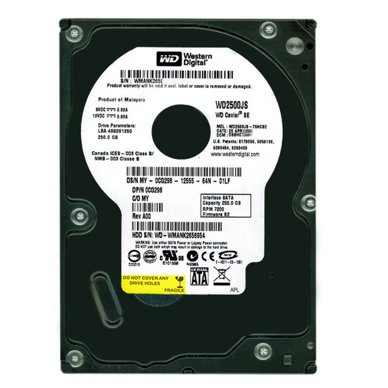 Western Digital - 250GB 7.2K SATA 3.0Gbps 3.5" 8MB Hard Drive - WD2500JS-75NCB2