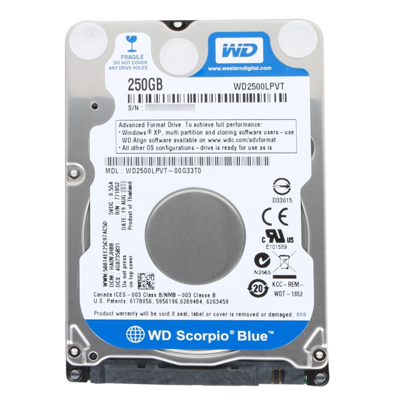 Western Digital - 250GB 5.4K SATA 3.0Gbps 2.5" 8MB Hard Drive - WD2500LPVT-00G33T0