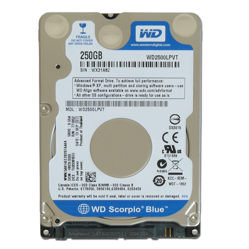 Western Digital - 250GB 5.4K SATA 3.0Gbps 2.5" 8MB Hard Drive - WD2500LPVT