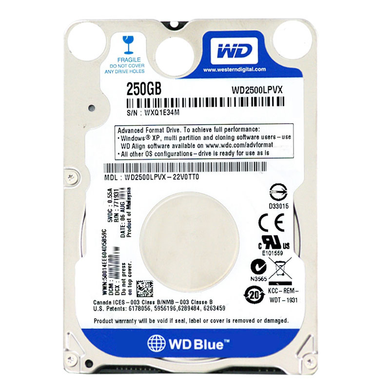 Western Digital - 250GB 5.4K SATA 6.0Gbps 2.5" 8MB Cache Hard Drive - WD2500LPVX-22V0TT0