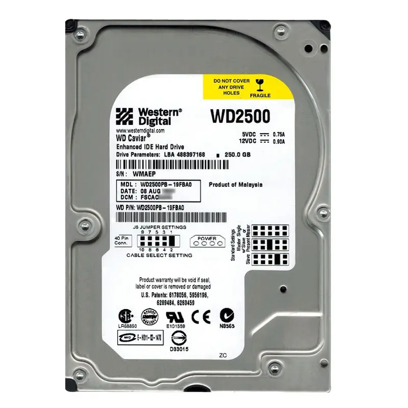 WD2500PB-19FBA0.jpg Western Digital - 250GB 7.2K Ultra-ATA/100 3.5" 8MB Cache Hard Drive - WD2500PB-19FBA0 - Image 1