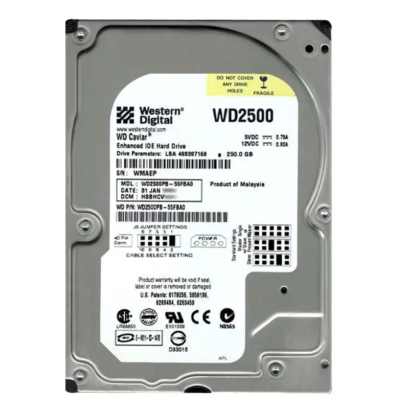 WD2500PB-55FBA0.jpg Western Digital - 250GB 7.2K Ultra-ATA/100 3.5" 8MB Cache Hard Drive - WD2500PB-55FBA0 - Image 1