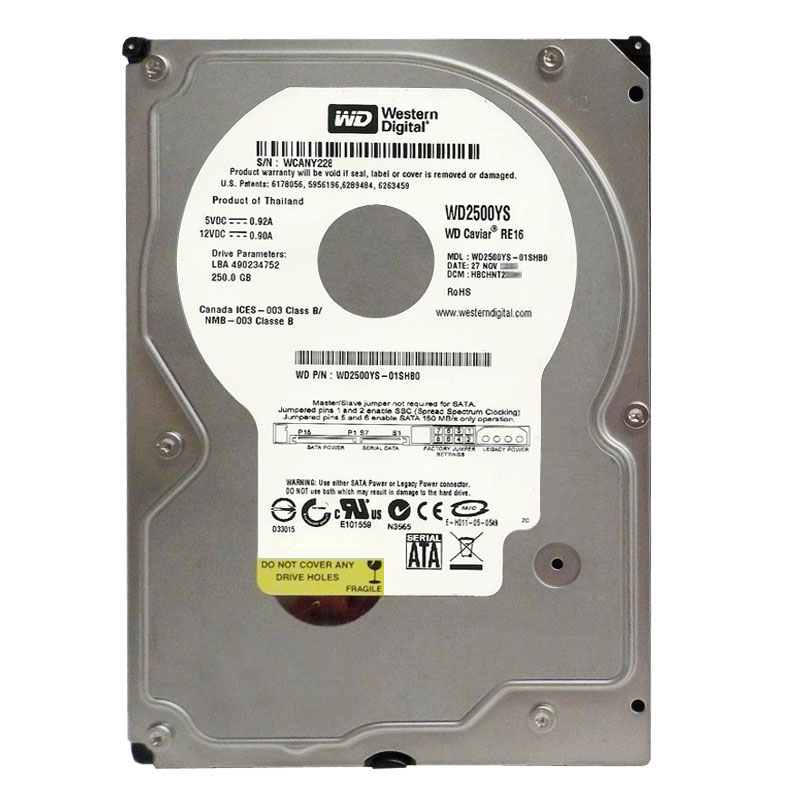 Western Digital - 250GB 7.2K SATA 3.0Gbps 3.5" 16MB Hard Drive - WD2500YS-01SHB0