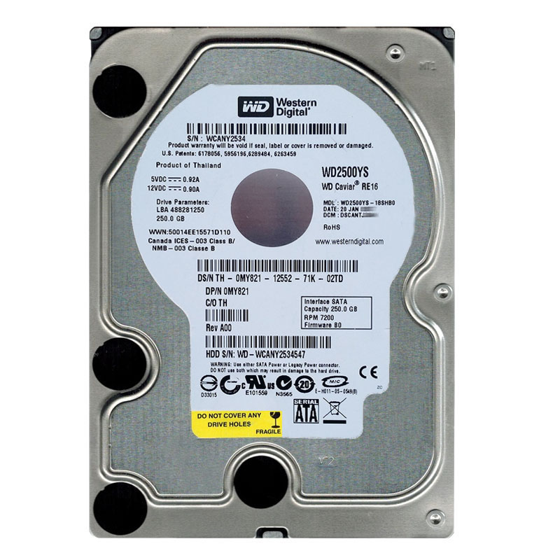 Western Digital - 250GB 7.2K SATA 3.0Gbps 3.5" 16MB Hard Drive - WD2500YS-18SHB0