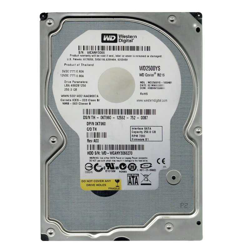 Western Digital - 250GB 7.2K SATA 3.0Gbps 3.5" 16MB Hard Drive - WD2500YS-18SHB1