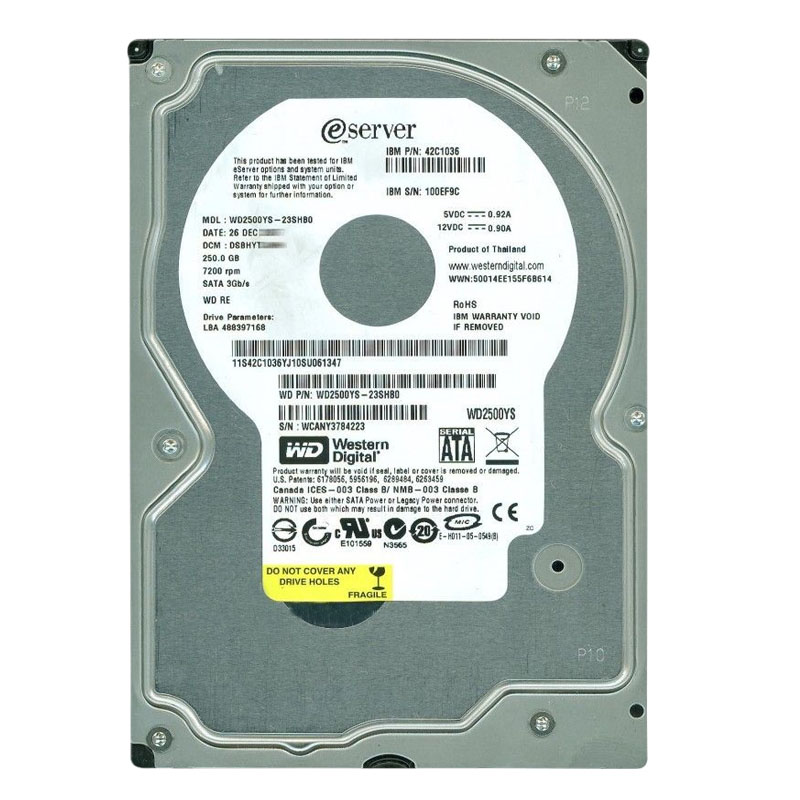 Western Digital - 250GB 7.2K SATA 3.0Gbps 3.5" 16MB Hard Drive - WD2500YS-23SHB0