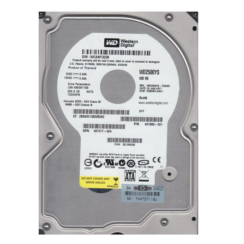 Western Digital - 250GB 7.2K SATA 3.0Gbps 3.5" 16MB Hard Drive - WD2500YS-70SHB1
