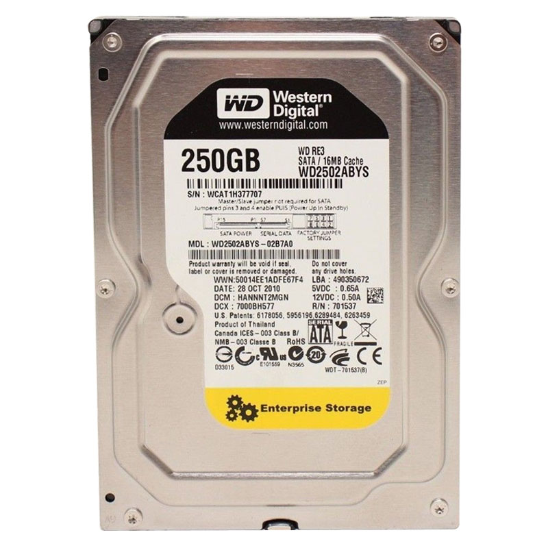 Western Digital - 250GB 7.2K SATA 3.0Gbps 3.5" 16MB Cache Hard Drive - WD2502ABYS-02B7A0