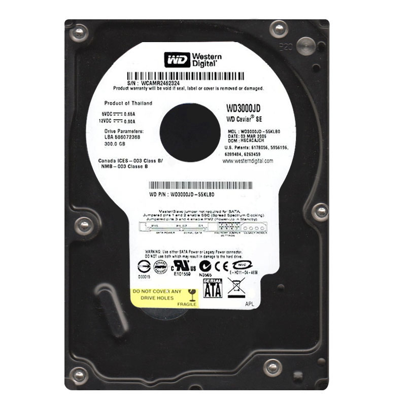 Western Digital - 300GB 7.2K SATA 1.5Gbps 3.5" 8MB Hard Drive - WD3000JD-55KLB0