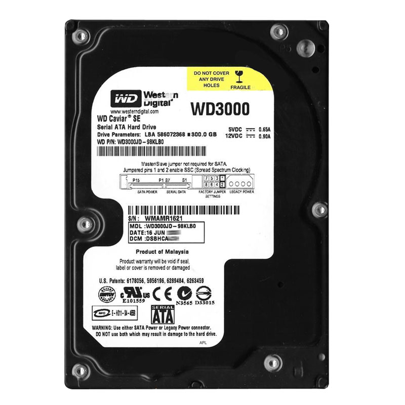 Western Digital - 300GB 7.2K SATA 1.5Gbps 3.5" 8MB Hard Drive - WD3000JD-98KLB0