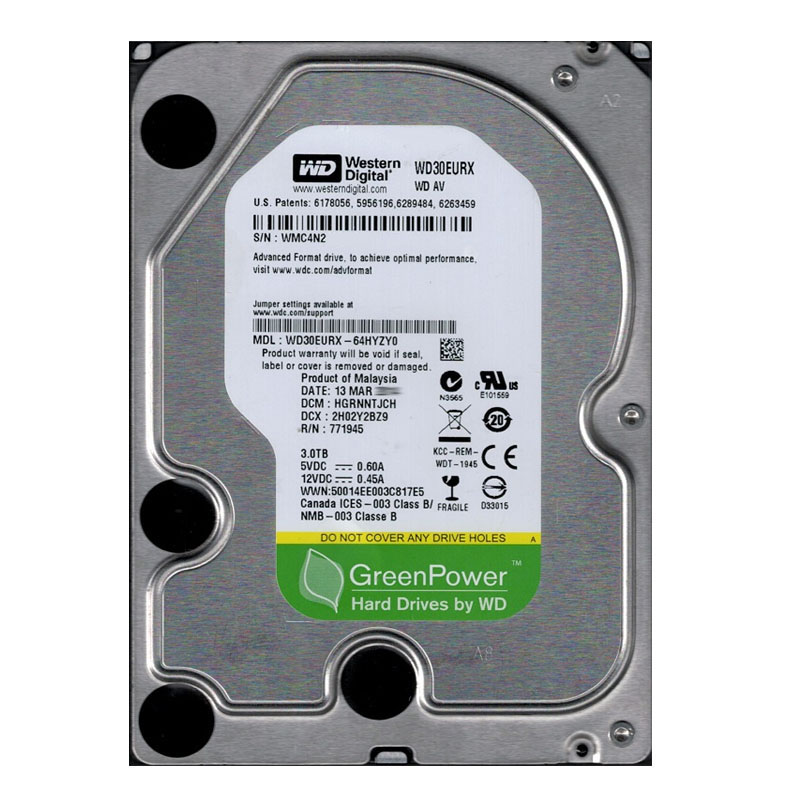 Western Digital - 3TB 5.4K SATA 6.0Gbps 3.5" 64MB Cache Hard Drive - WD30EURX-64HYZY0