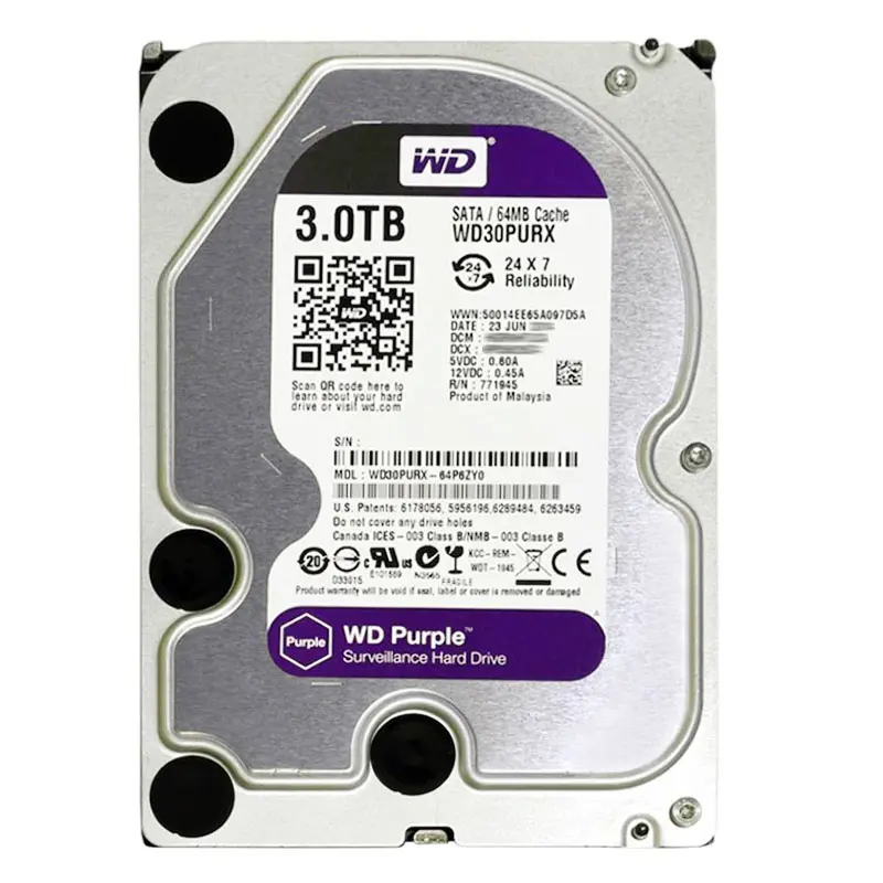WD30PURX-64P6ZY0.jpg Western Digital - 3TB 5.4K SATA 6.0Gbps 3.5" 64MB Cache Hard Drive - WD30PURX-64P6ZY0 - Image 1