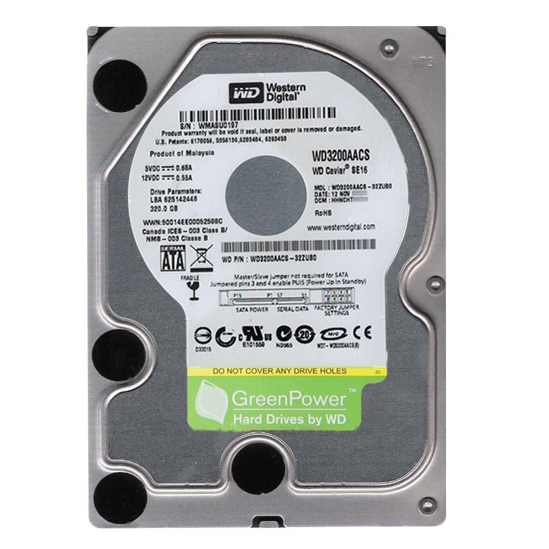 Western Digital - 320GB IntelliPower SATA 3.0Gbps 3.5" 16MB Hard Drive - WD3200AACS-32ZUB0