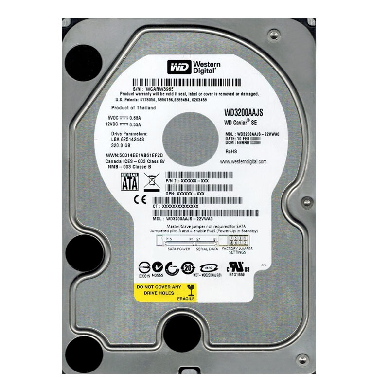 Western Digital - 320GB 7.2K SATA 3.0Gbps 3.5" 8MB Hard Drive - WD3200AAJS-22VWA0