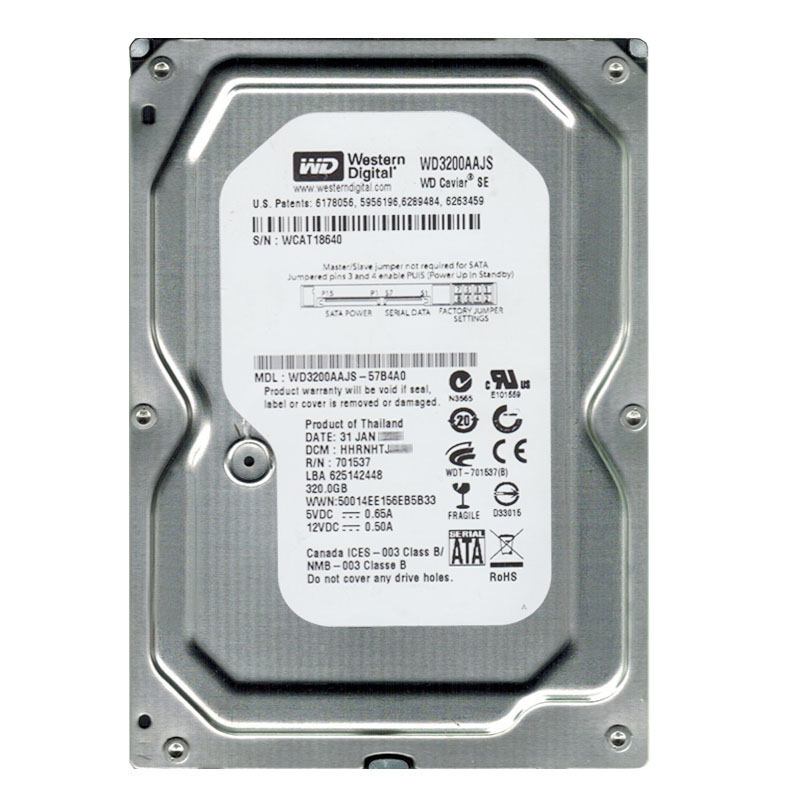 Western Digital - 320GB 7.2K SATA 3.0Gbps 3.5" 8MB Hard Drive - WD3200AAJS-57B4A0