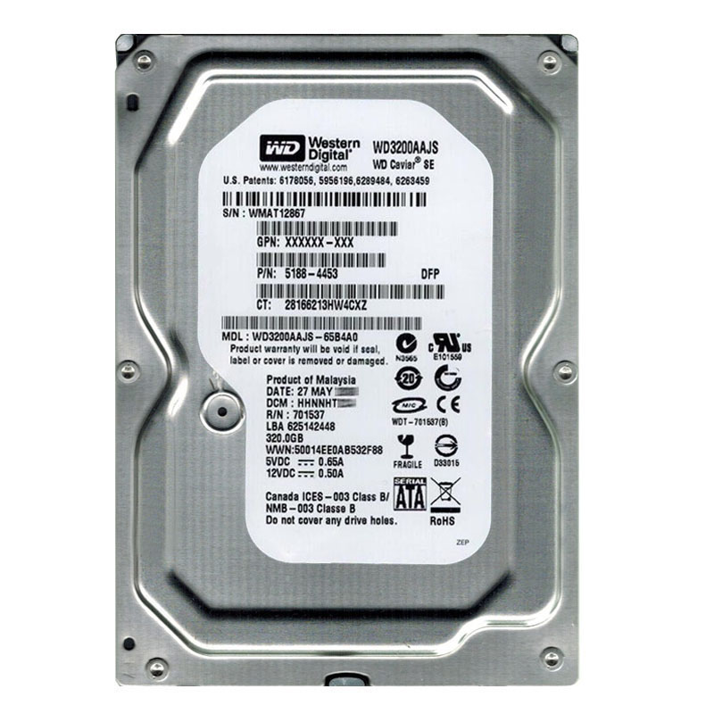 Western Digital - 320GB 7.2K SATA 3.0Gbps 3.5" 8MB Hard Drive - WD3200AAJS-65B4A0