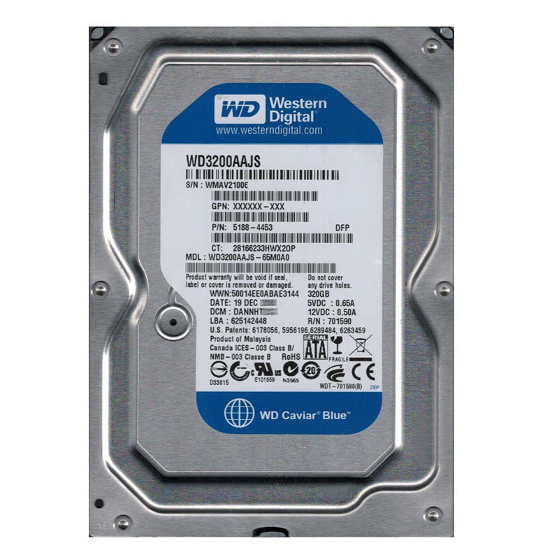 Western Digital - 320GB 7.2K SATA 3.0Gbps 3.5" 8MB Hard Drive - WD3200AAJS-65M0A0