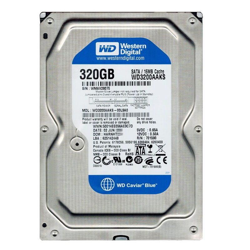 Western Digital - 320GB 7.2K SATA 3.0Gbps 3.5" 16MB Hard Drive - WD3200AAKS-00L9A0