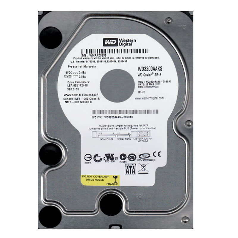 Western Digital - 320GB 7.2K SATA 3.0Gbps 3.5" 16MB Hard Drive - WD3200AAKS-00SBA0