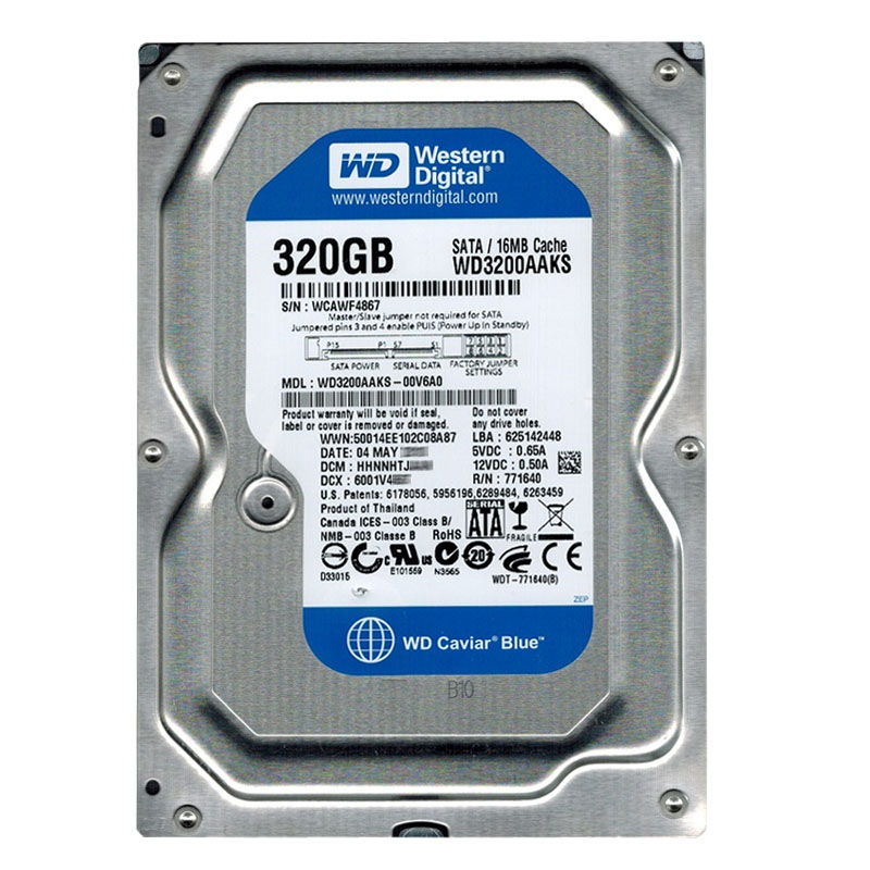 Western Digital - 320GB 7.2K SATA 3.0Gbps 3.5" 16MB Hard Drive - WD3200AAKS-00V6A0