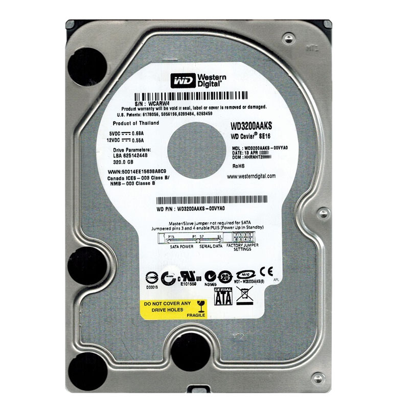 Western Digital - 320GB 7.2K SATA 3.0Gbps 3.5" 16MB Hard Drive - WD3200AAKS-00VYA0